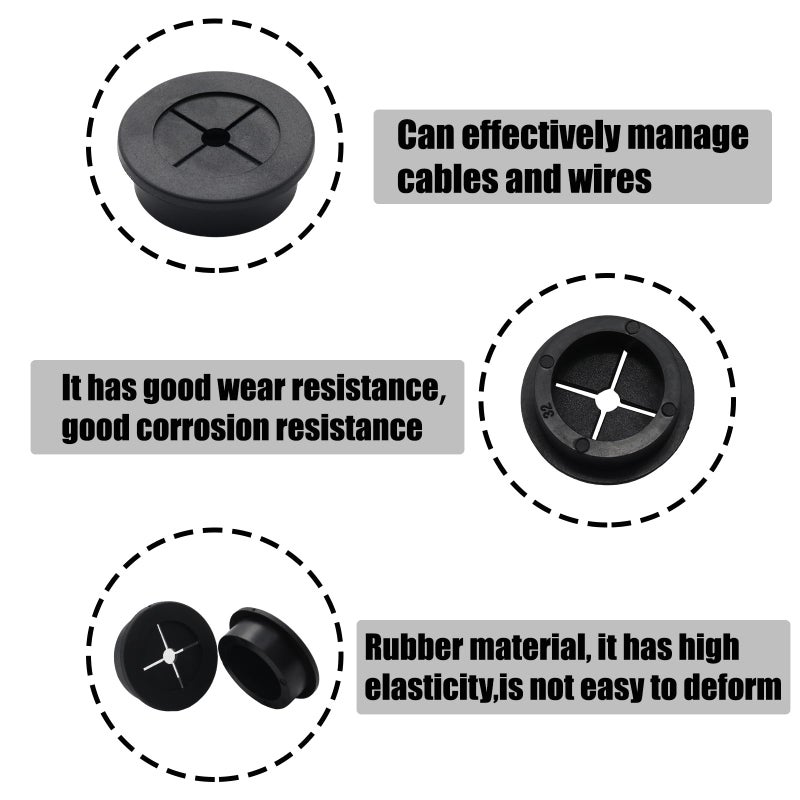 Adyoney 6 Pcs 32mm / 1-1/4 Inch Black Cable Cord Grommets, Rubber Desk Grommets for Table Computer Desk Wire Organizer TV Console and Other Furnitures Cover - Image 4